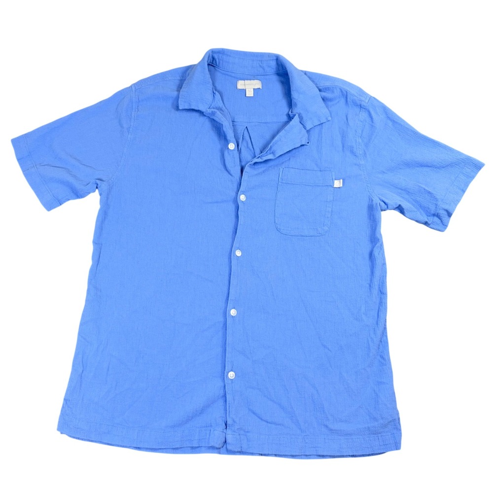 Standard Cloth Mens Small Blue Cotton Crinkle Short Sleeve Button Down Shirt